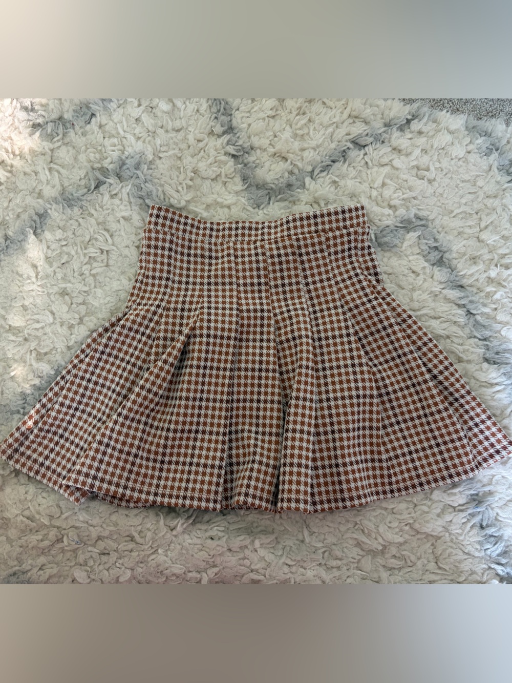 Altar'd State Burnt Orange, Brown & White Houndstooth Skater Skirt